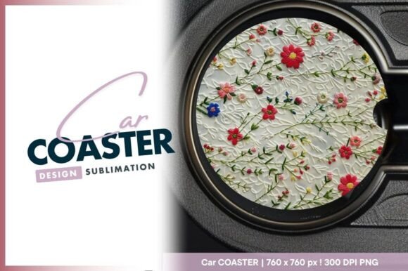 Embroidery Flowers Round Car Coaster Png Review