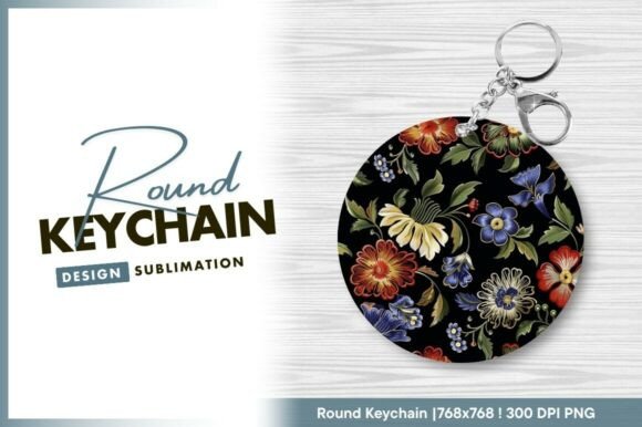 Floral Embroidery Round Keychain Png Review